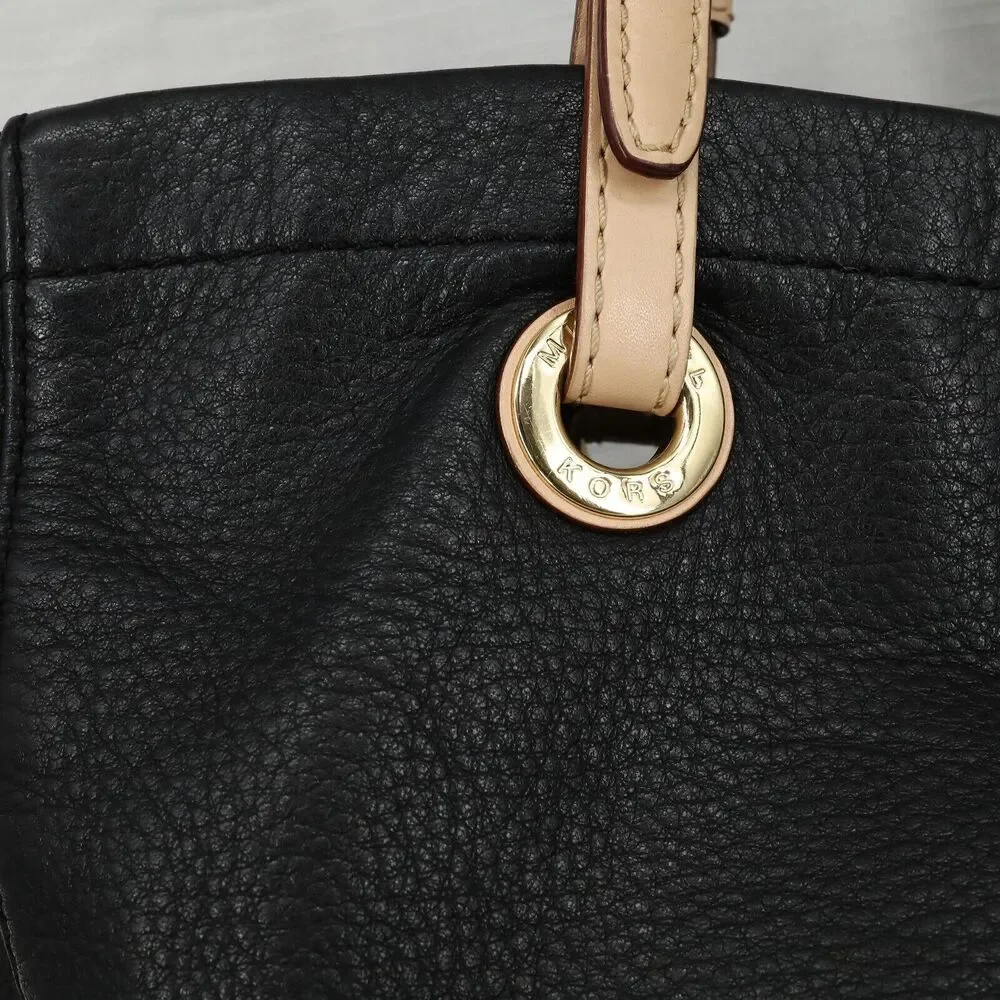 Michael Kors Bag Womens Black Pebbled Leather Tote Handbag Charm Double Handle